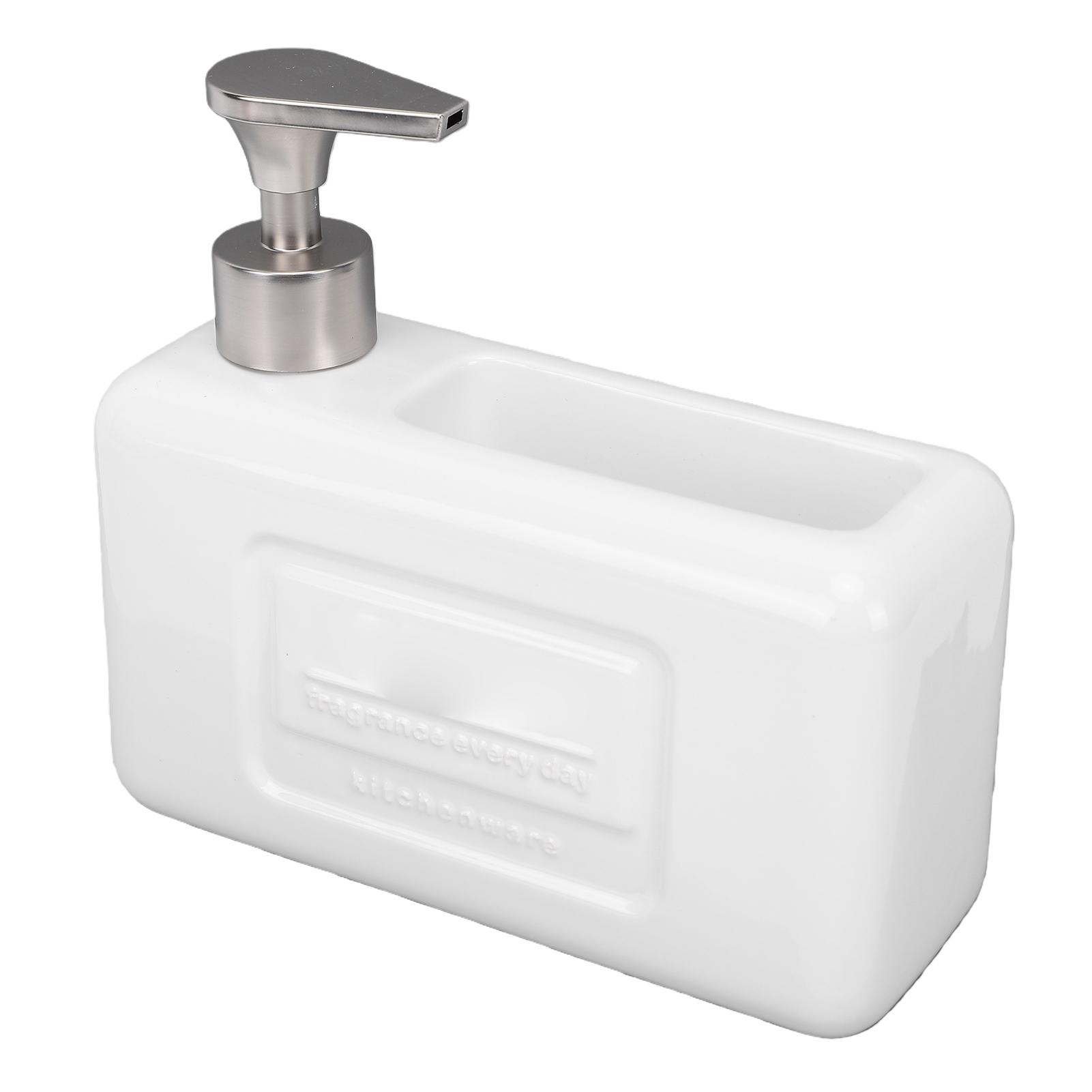 Dishwashing Liquid Dispenser with Storage Box Sponge Holder Ceramic Kitchen Sink Dish Detergent Dispenser Integrated