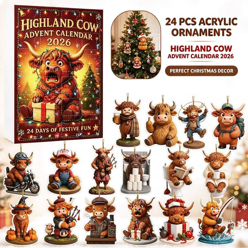 2026 Advent Calendar Highland Cow Christmas Ornament Acrylic Blind Box