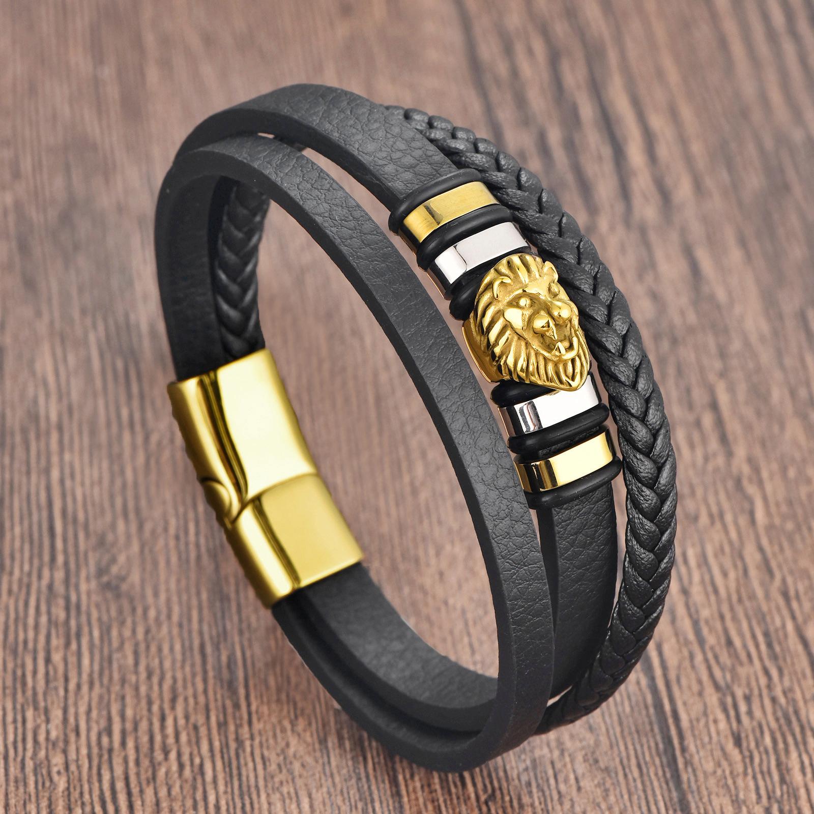 Black Leather Rope Cowhide Men s Double Layer Genuine Leather Braided Bracelet Multilayer Leather Bracelet 2026 21CM