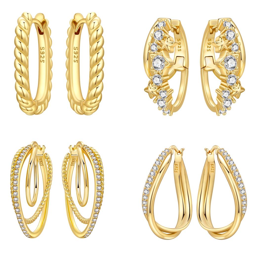 Orstarry S925 Silver Earring Twisted Pattern Earrings Gold-plated Fashion Jewellery Women Gift