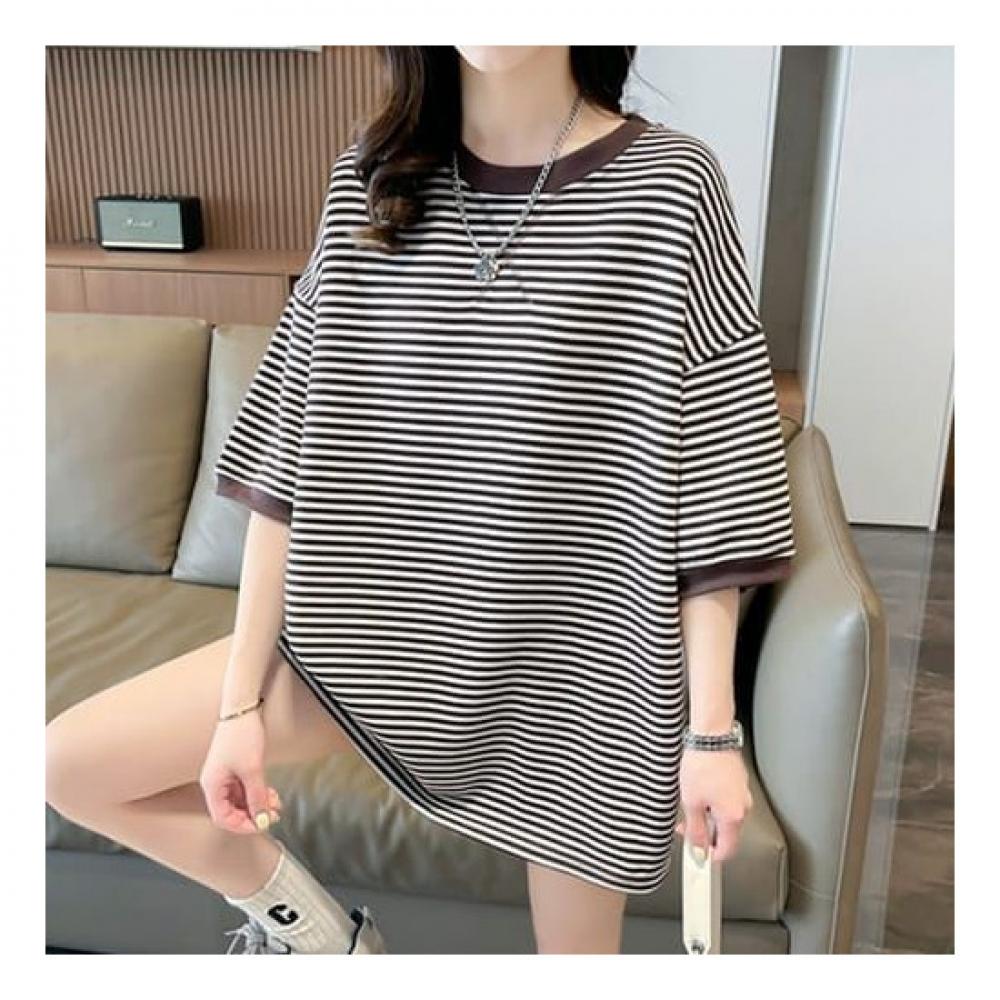 Navava Casual STripe Loose FiT ShorT Sleeve Round Neck T shirT nT1783