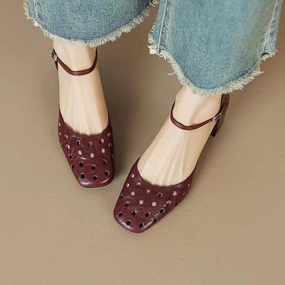 Hollow-out Women's Breathable Baotou Sandals for Summer Wear Chunky Heel High Heels for Summer 2025