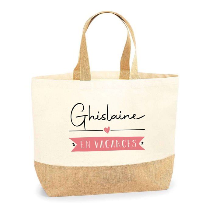 Tote bag / sac shopping en jute - PLANETEE - Ghislaine en Vacances - Jute naturel - Multicolore - Fabriqué en France