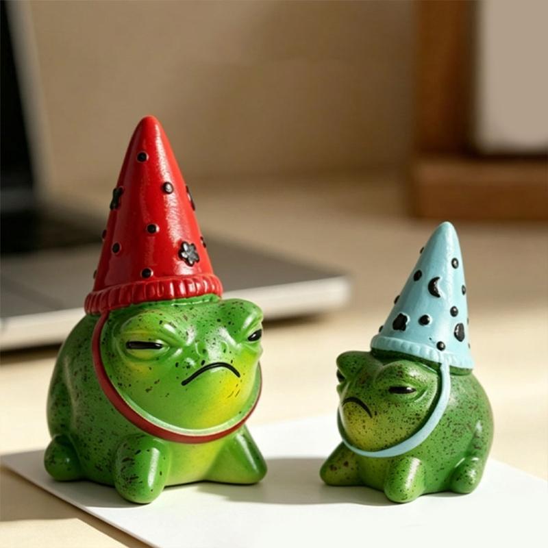 Whimsical Frogs Sculpture Decors With Colorful Party Hat Resin Animal Figure For Garden Yard Lawn Desk Or Gift Giving