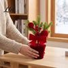 Holiday Table Plants Velvet Christmas Ball Potted Plants, Mini Tree with Artificial Pine, Desktop Red Berry, Fabric Bow, Tabletop Centerpiece for Xmas