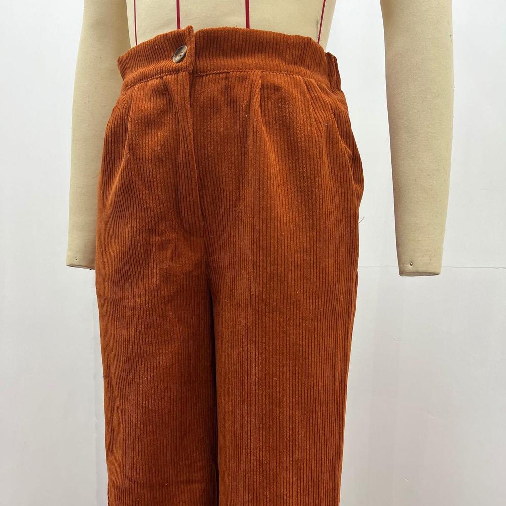 Spring 2026 New Women's High-waisted Casual Pants Solid Color Corduroy Loose Straight Trousers Women
