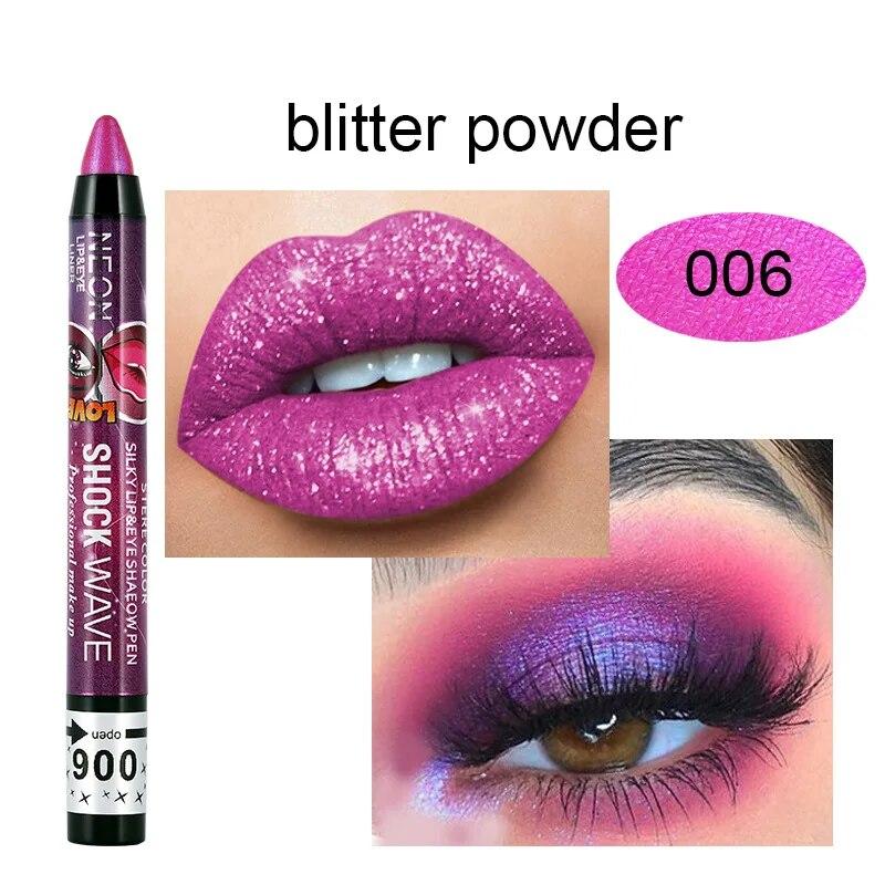 2 în 1 fard de pleoape Ruj Pen Impermeabil Nu se murdărește Fard de ochi Stick Machiaj pentru buze Pen Glitter Shimmer Pen pentru fard de ochi de lungă durată