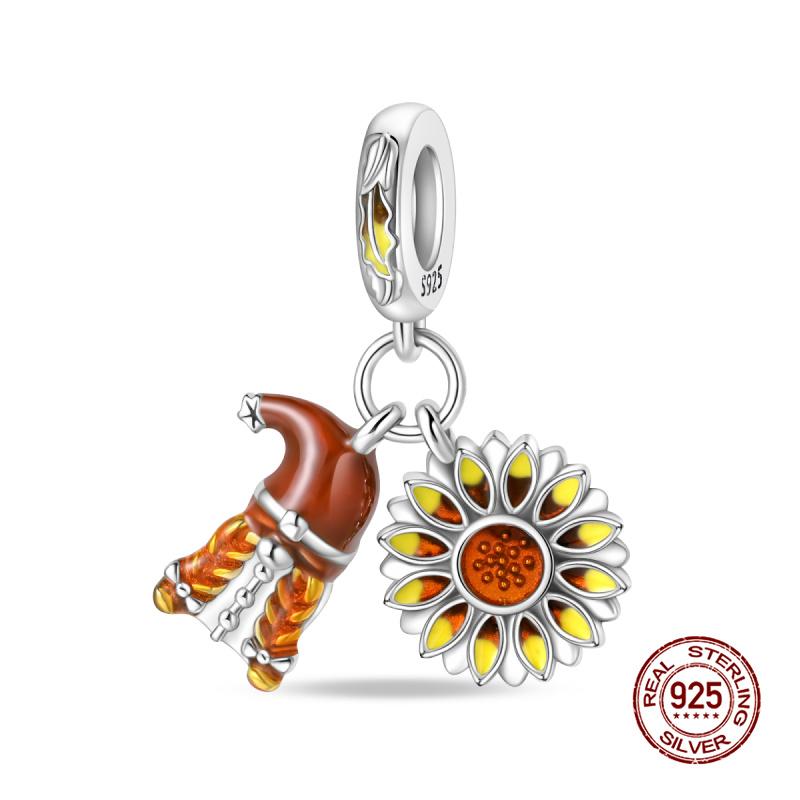 Charms Copper Autumn Pumpkins & Maple Leaves Charms Beads Fits 3Mm Original Bracelet Womens Diy Fine Jewelry Gifts