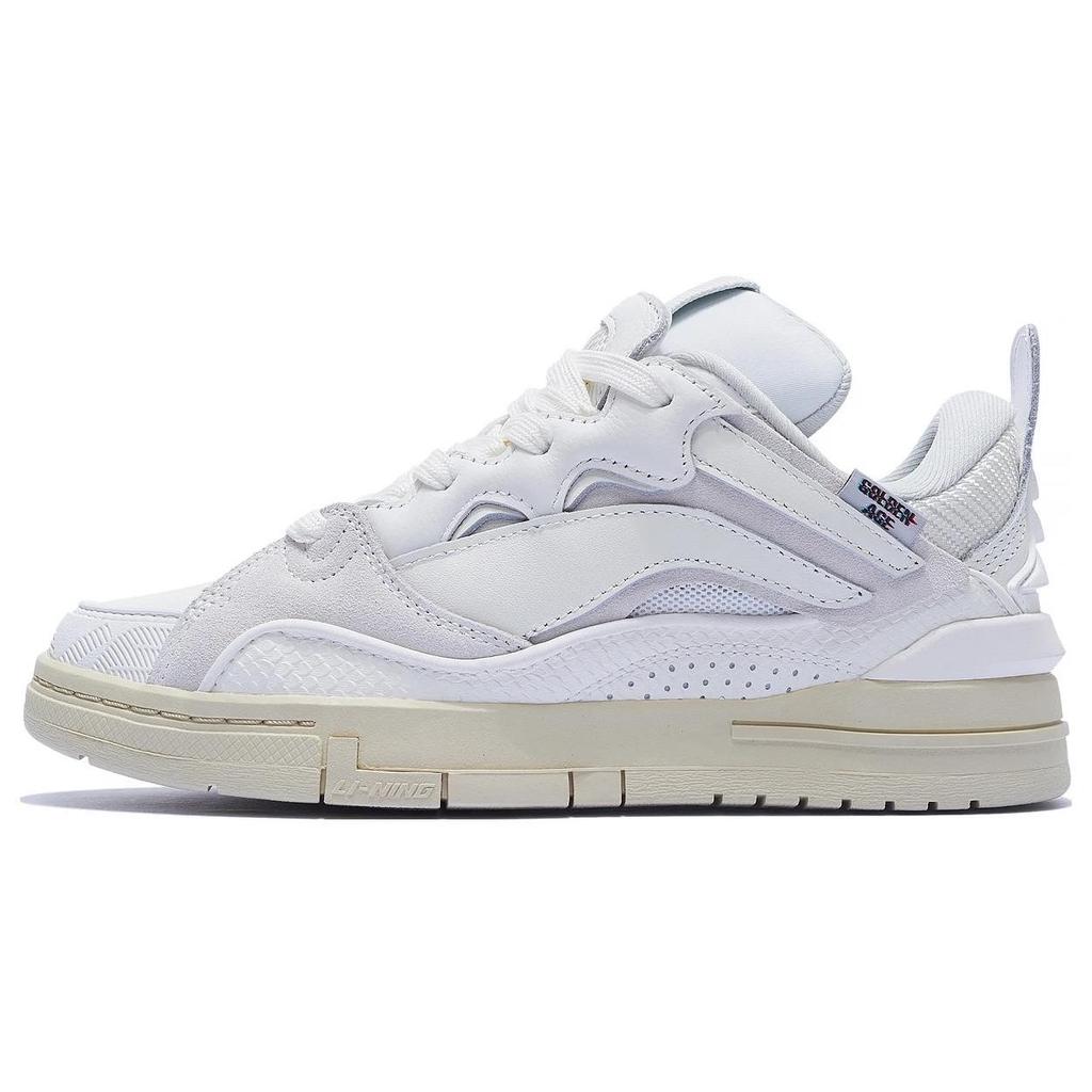 Li Ning Golden Textile, Leather Slip Resistant Abrasion Resistant Low top Skateboard Shoes Women's White AECS074-7