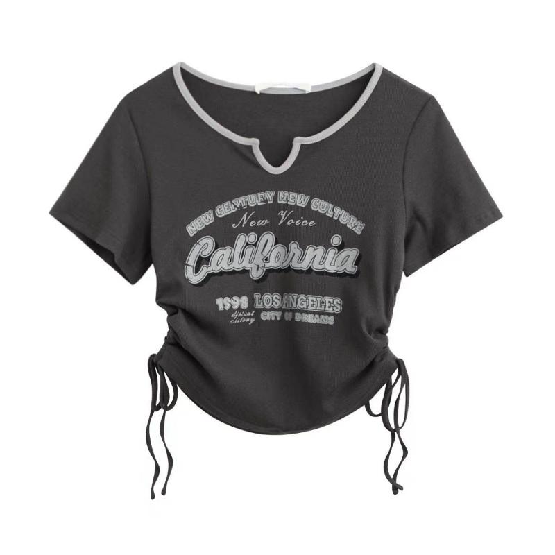 Women's Short Sleeve Large Size V Neck Short Sleeve Casual Fashion Positive Shoulder Short Top