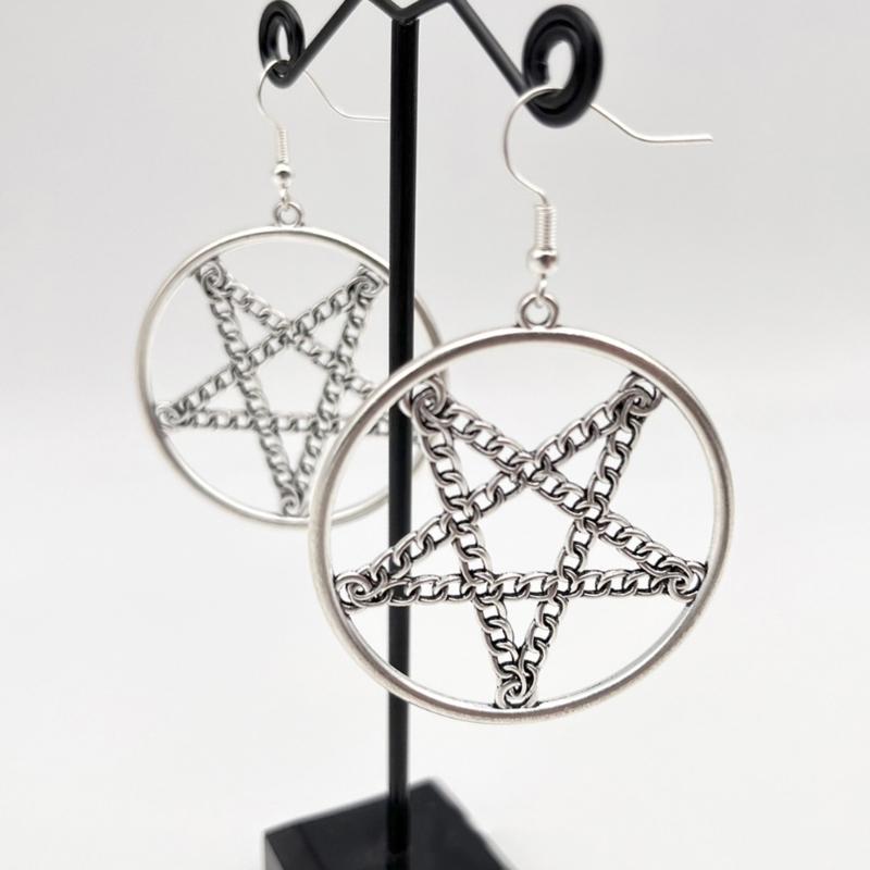 Punk Pentagrams Pendant Earrings Edgy Gothic Jewelry for Halloween and Alternative Witchcraft Amulet Pendant Earrings
