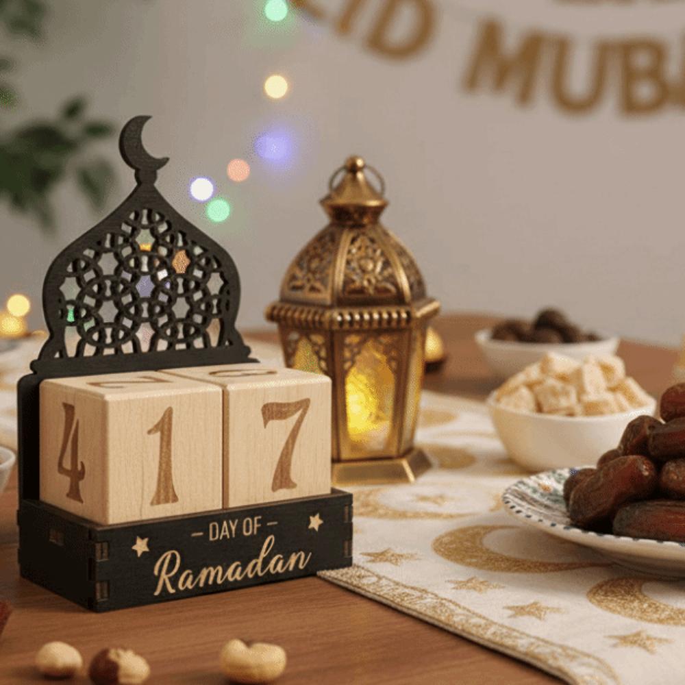 Moon Castle Eid Mubarak Calendar Blocks Wooden Ramadan Advent Calendar  Desktop Ornaments