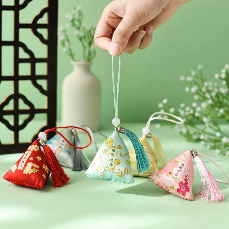 Dragon Boat Festival Sachet Perfume Bag Mosquito Repellent Argy Wormwood Small Pendant Triangle Zongzi Filled Spice Carry-on Embroidery Tassel Pouch