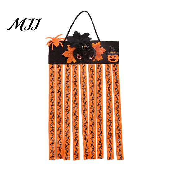 Decorative Maple Leaf Pumpkin Wall Decor Halloween Rag Flag Banner, Flower Ribbon Hanging Spooky Spider Window Ornament Decor, Farmhouse Art for Porch C