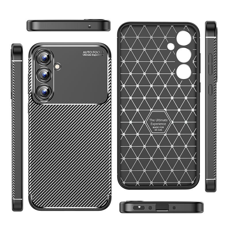 

For Samsung Galaxy A35 5G Cell Phone Case Carbon Fiber Texture TPU Anti-fingerprint Protection Cover A