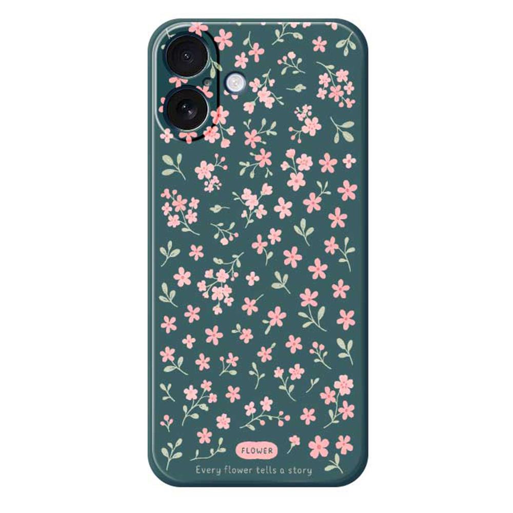

For iPhone 17 Case Pink Small Flowers Pattern Printing Straight Edge TPU Phone Back Cover Green