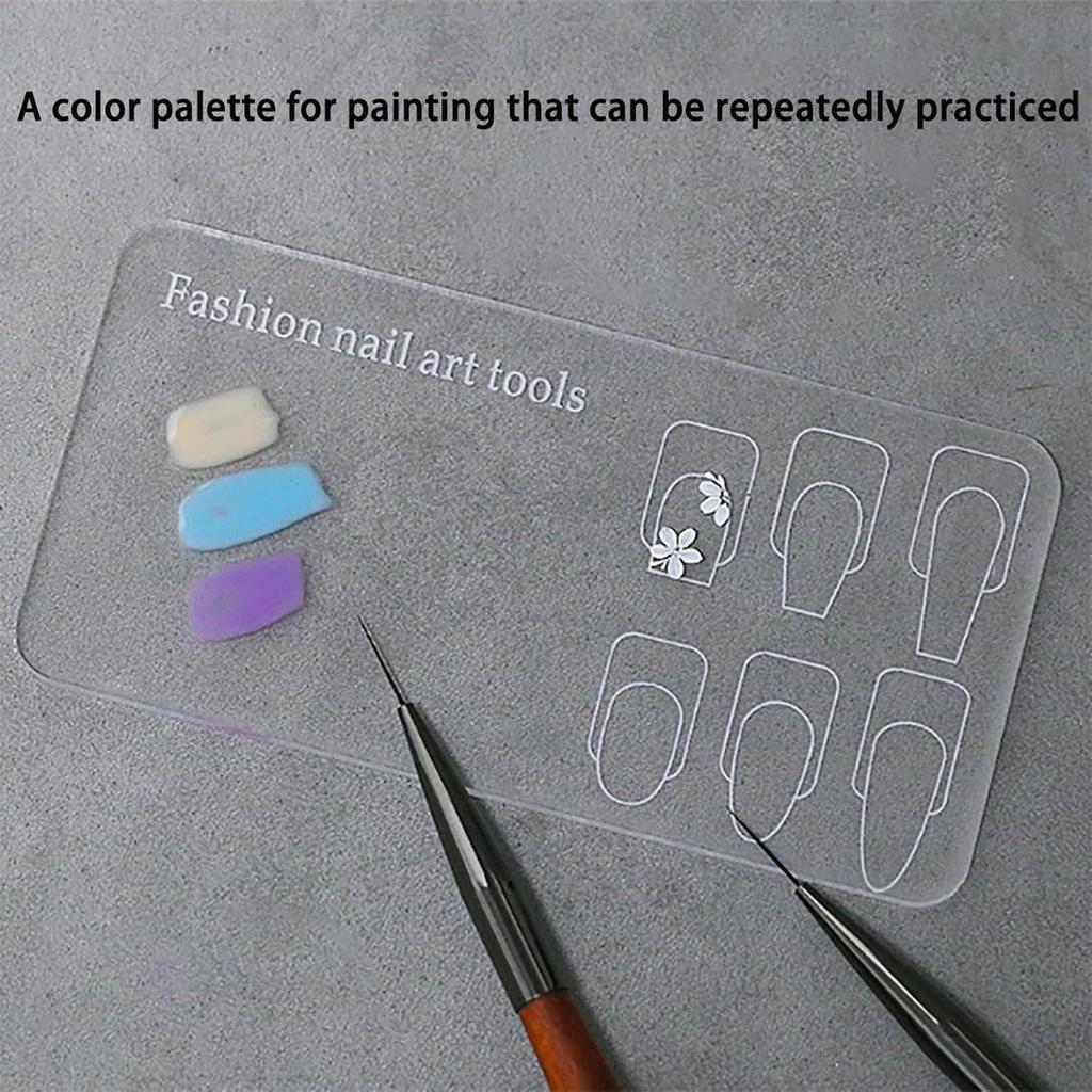 Acrylic Nail Practice Palette 1Pcs Transparent Reusable Gel Polishing Mixing Board 6 Common Shapes Exercises Drawing Manicure