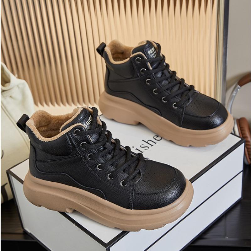 Winter Warm Women Sneakers Genuine Leather Thick Plush Snow Boots Thick Soled Height Increase Casual Shoes Women Ankle Boots