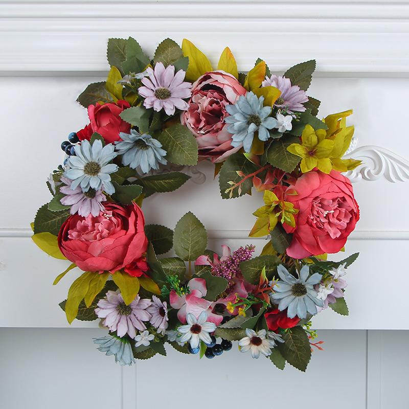 Zhongran Spring Peony Small Daisy Wreath Wreath Wall Decoration Home Silk Flower Dead Branch Decoration Wreath Door Hanging Props