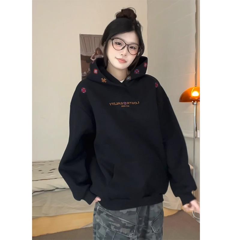 Large size men s and women s same sweater autumn and winter new embroidered medium and long loose Korean version warm top tide S