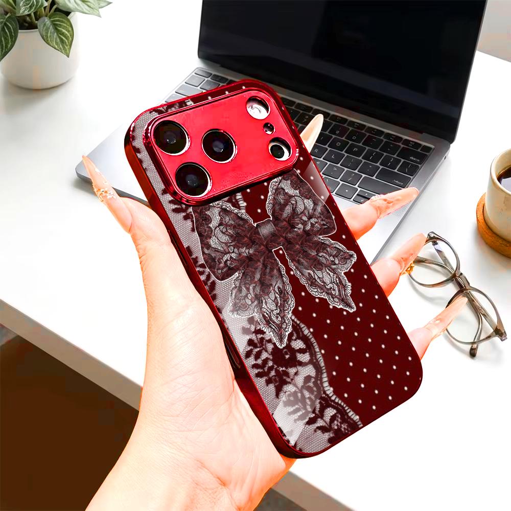Luxury Polka Dot Lace Bow phone case mobile phones for iphone 17 pro max cover Glass for iPhone 17 16 15 14 13 12pm Pro Plus