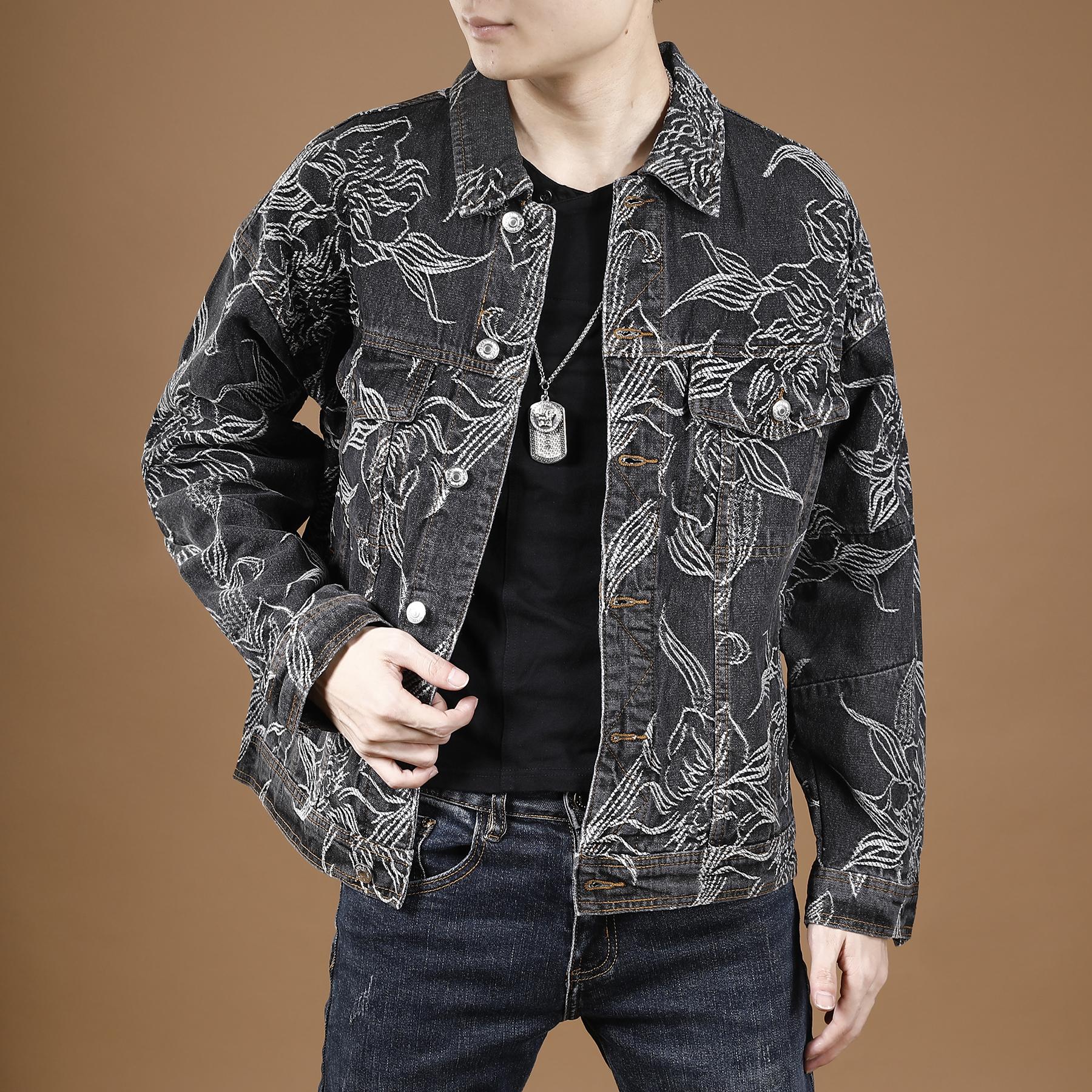 

Нишевая высококачественная мужская джинсовая куртка с цветочной вышивкой, свободная мужская куртка High Street Tooling 4XL чёрный