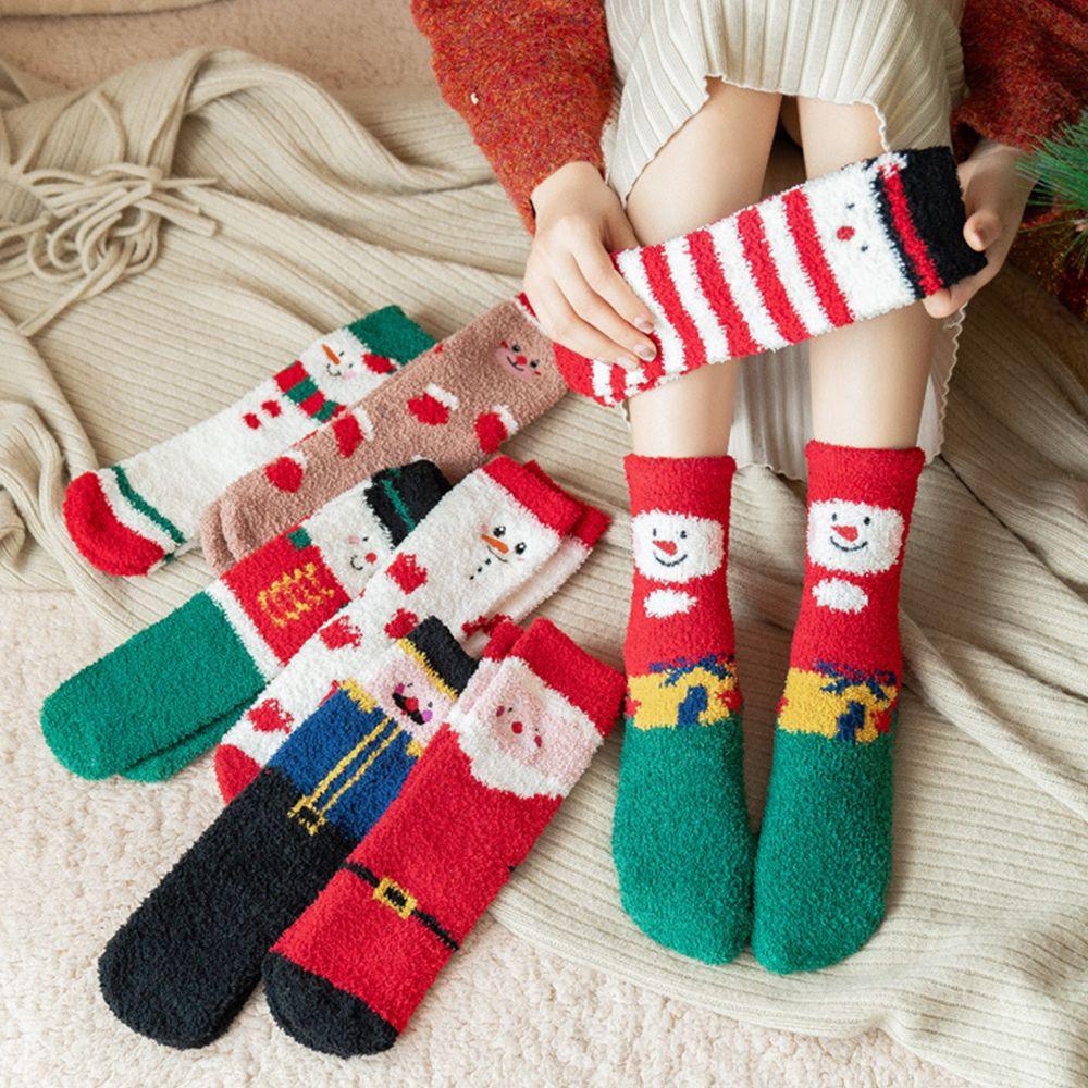 Deer Korean Style Fashion Design Santa Women Socks Christmas Hosiery Floor Socks Coral Fleece Socks