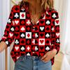 Women Poker Pattern Long Sleeve O-Neck Shirt Fashion New Personalized Blouse Casual Autumn Winter Shirt Female Tops Spring