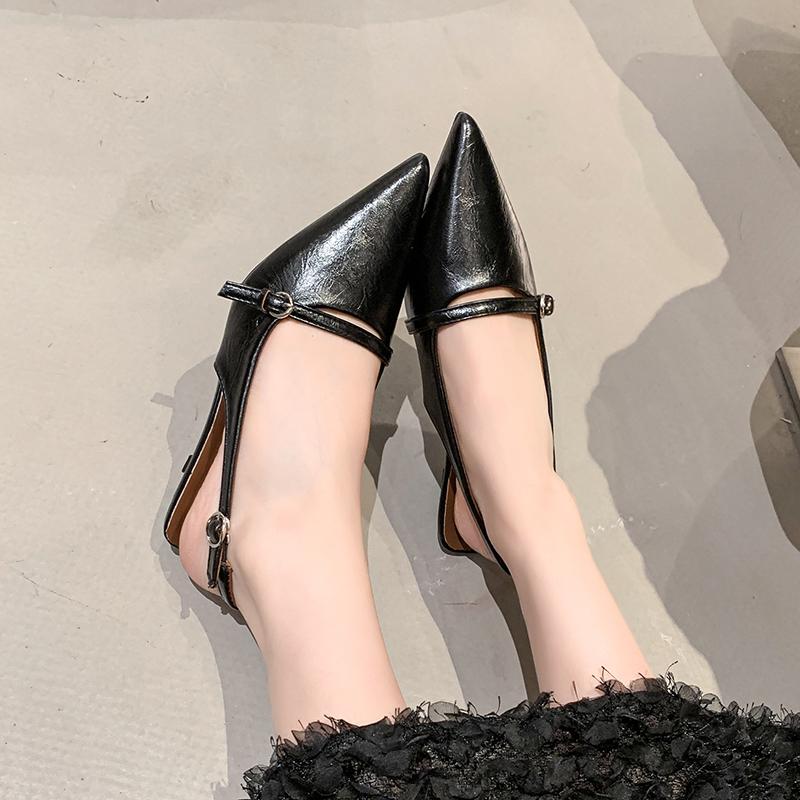 Fashion Summer Baotou Sandals Women's Fashion Pointed Head Shallow Mouth Metal Buckle Anti-slip Wear-resistant High Heels Pumps Mujer