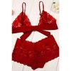 Damen-BH-Höschen-Set mit rotem Spitzenband
