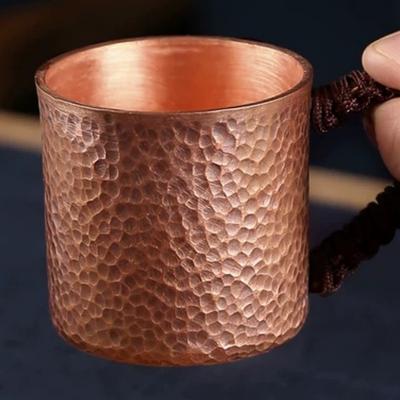 Vintage Pure Copper Cup,Hammer Texture Weave Handle 100 Ml Breakfast Milk Coffee Mug,Handcrafted Tea Tumbler Drinkware Tableware