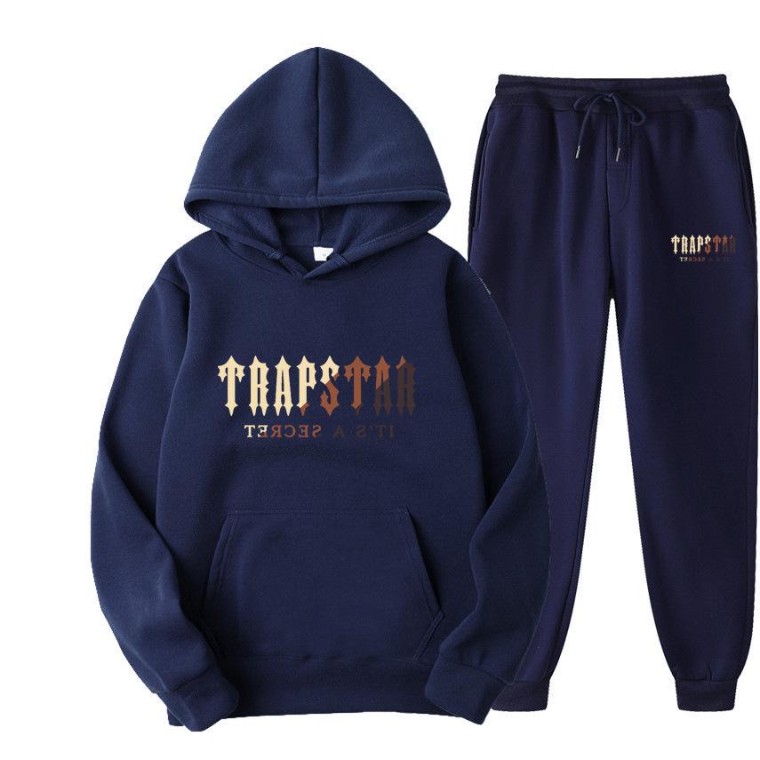 

TRAPSTAR Letter Printed Men s Women s Sportswear Set Hoodie Fashionable Fleece Sweatshirt Men XXXXL темно-синього кольору