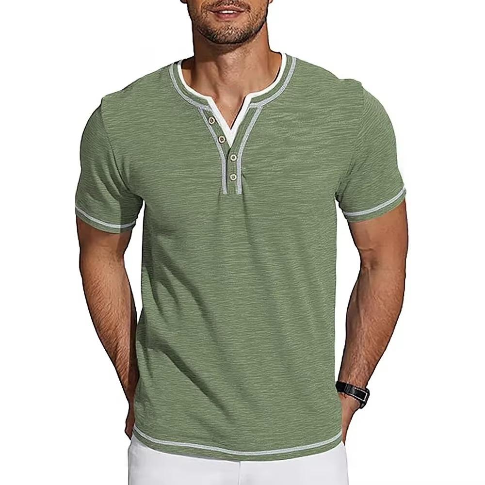 Męski Letni Nowy T-shirt Lekki Oddychający Krótkorękawowy z Dekoltem V Casualowy Wygodny Zapinany na Guziki T-shirt Męska Moda T-shirty