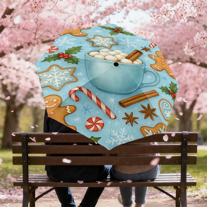 1PC Christmas cookies Hot cocoaAutomatic Open/Close Umbrella with Windproof, 8-Rib Sturdy Canopy, Durable Ribs, Fashionable Design1260A