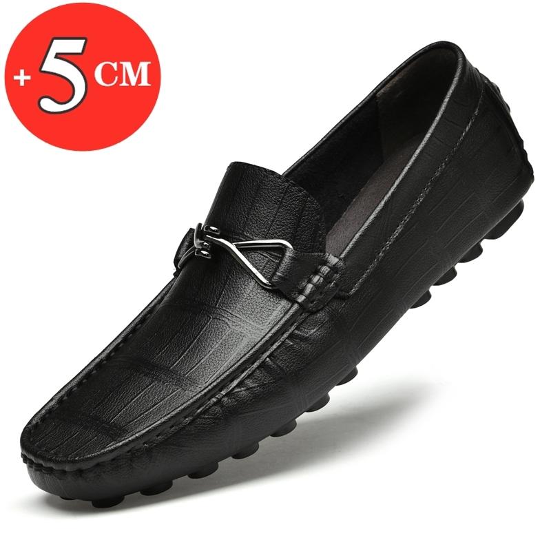 Fashion Comfortable Men Loafers /5cm Elevator Shoes Men Sneakers Black Brown Soft Genuine Leather Men Flats Height Increase Taller Shoes