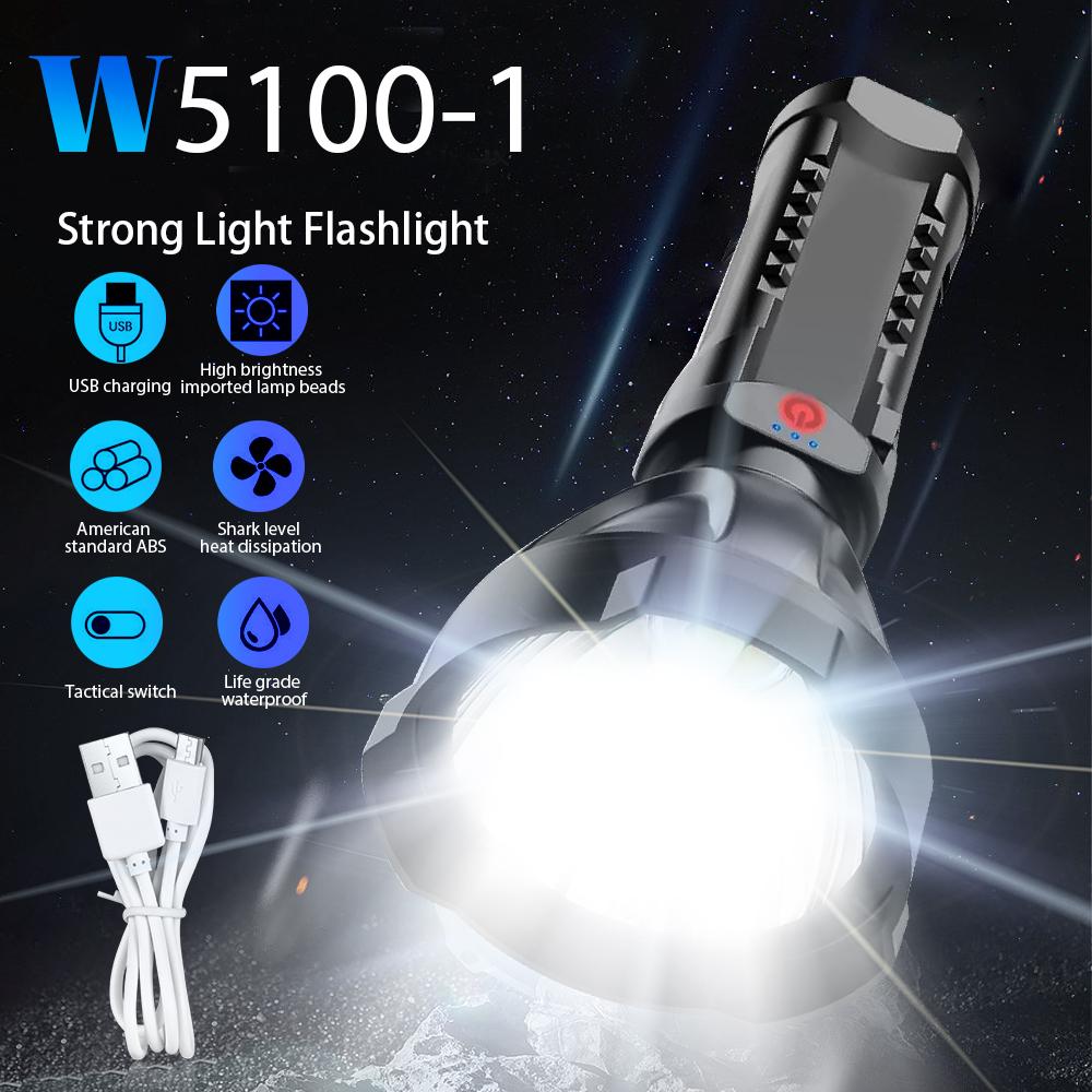 Rechargeable Led Flashlights High Power P500 3Gears Anti-slip Torches Ultra-long Lighting Distance Lamp Outdoor Searchlight