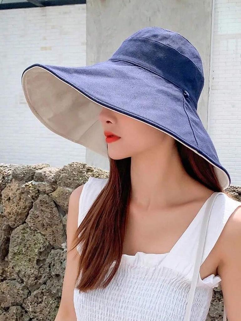 Womens Wide Brim Reversible Sun Hat Polyester Bucket Hat For Summer Casual Outdoor