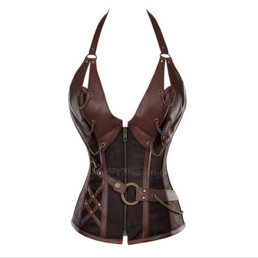 Costume da pirata vichingo medievale per adulti Costume da cavaliere gotico per donna Corsetto di Halloween Cosplay Steampunk Gilet in pelle con corazza in metallo