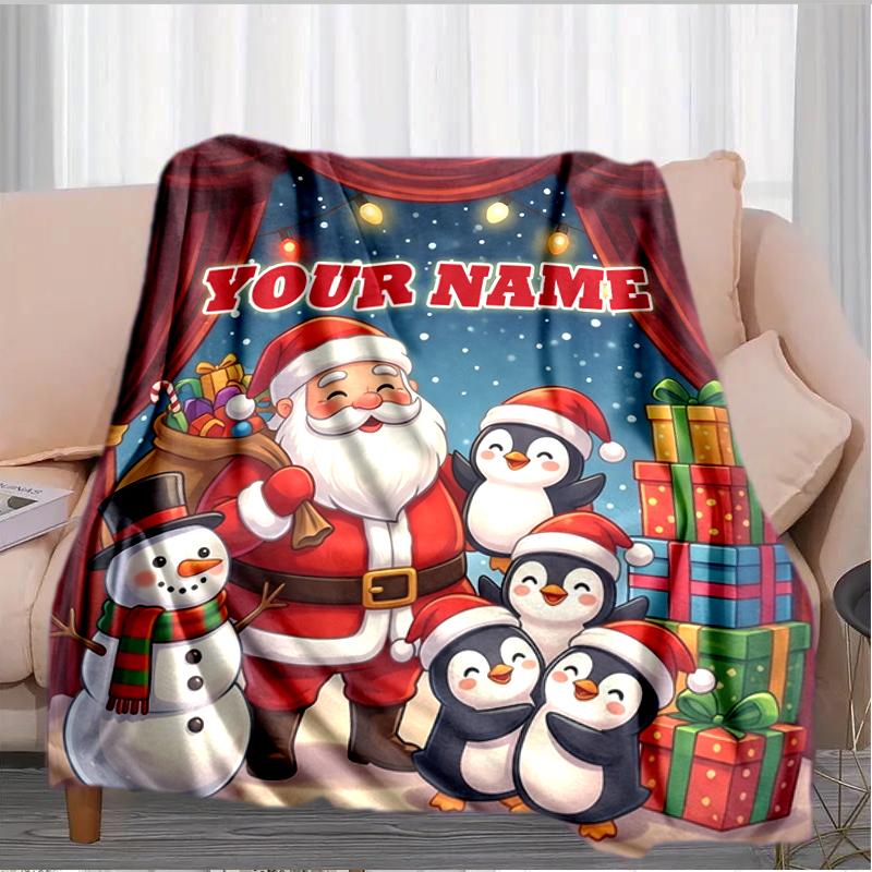 1PC Custom Name Santa's Christmas Adventure blanket versatile,all-season throw suitable for the living room,bedroom,camping,travel,and gift