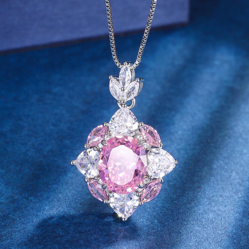 Jewelry Copper Bottom Gold-Plated Retro Wind Simulation Pink Diamond Pendant Ring Set Main Stone 10 * 12