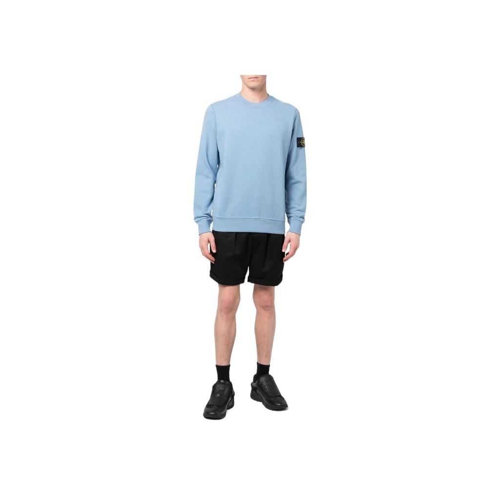 STONE ISLAND FW22 Solid Color Logo Decorated Casual Long Sleeve Sweatshirt Men Sweatshirt Light-Blue 771563020-V0046