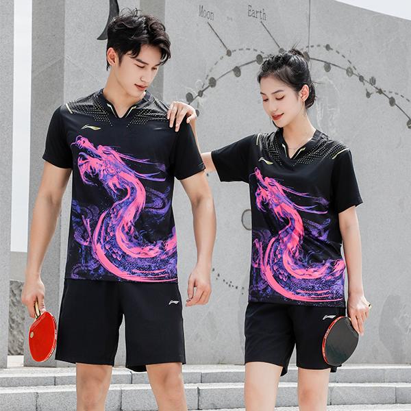 Li-Ning Ping Pong Series Hurtigtørkende Sport Rund Hals T-skjorte Unisex Topper Svart AAYR361-2