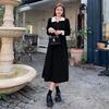 Autumn/Winter 2026 Women's Long-Sleeve Black Dress Set with Korean Style Long Skirt