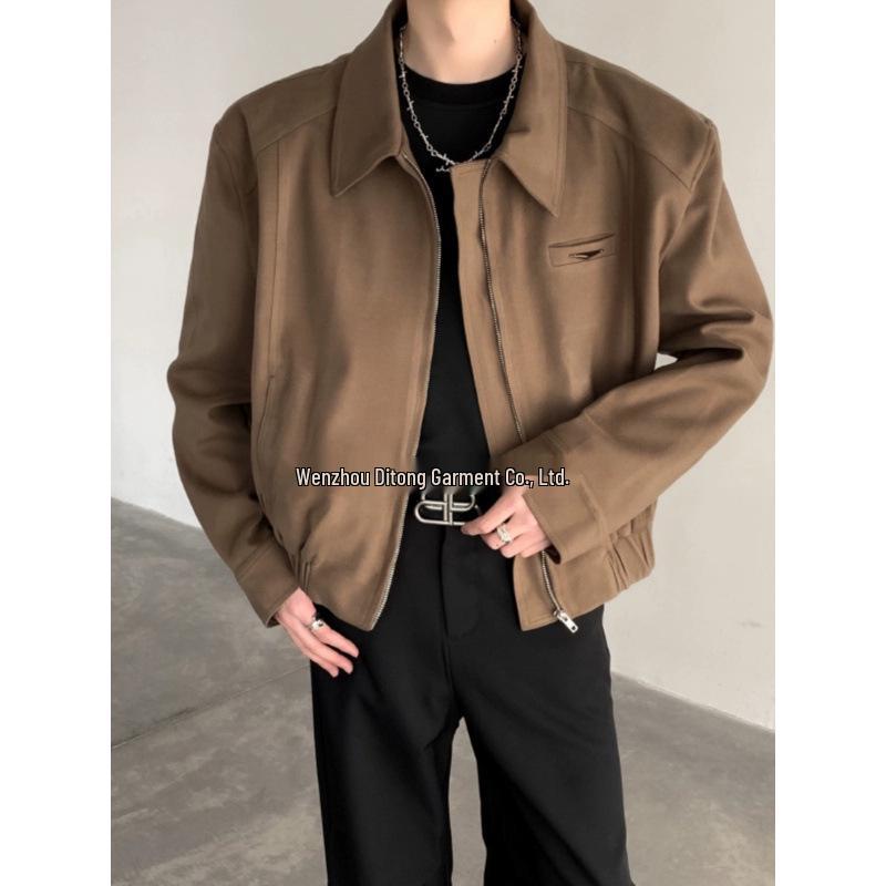 Men's American Style Short Jacket: Trendy Korean Ins Street Fashion, High-Class Zipper Lapel for Spring & Autumn