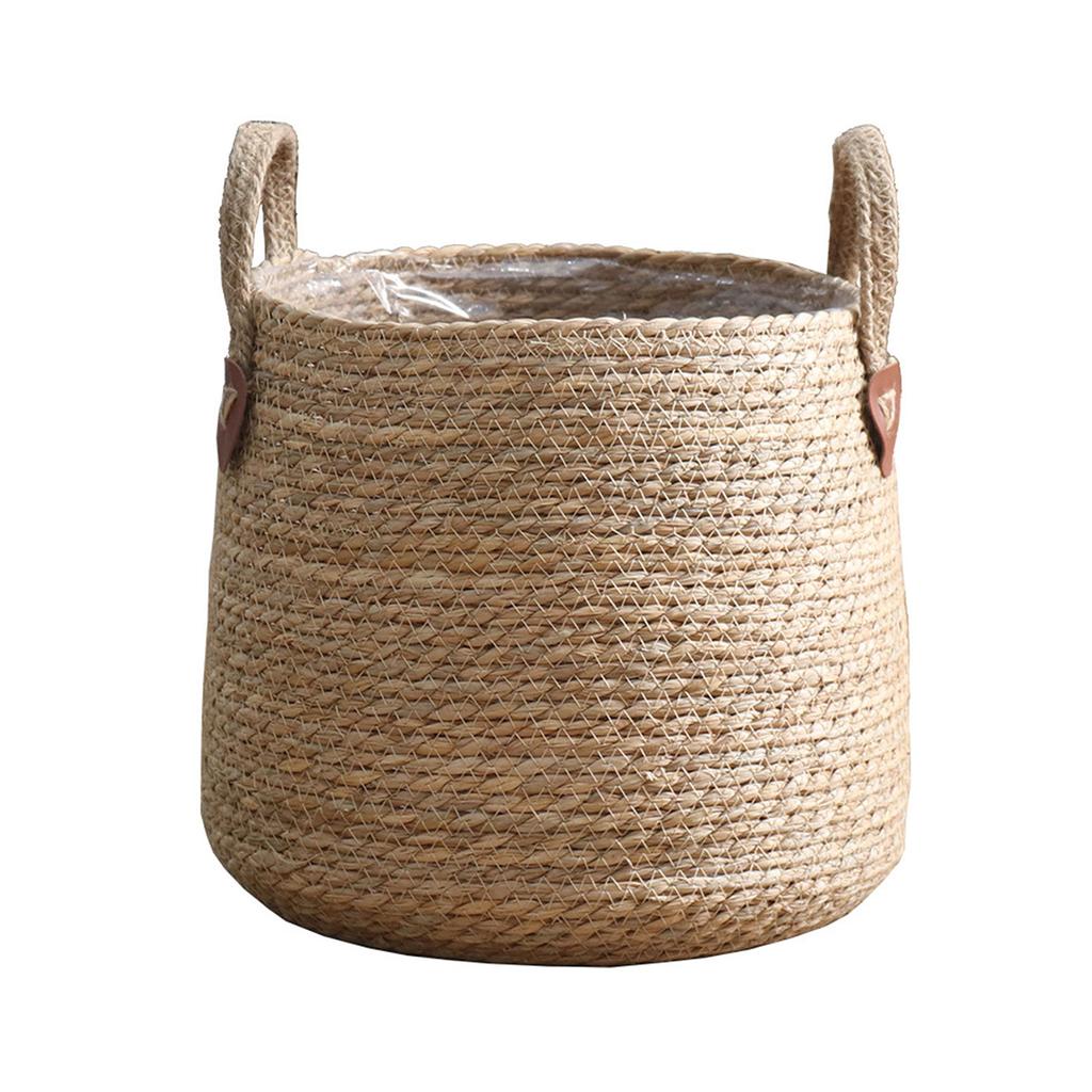 Grasgewebter Blumenkorb mit Griff Runder Topfpflanzen-Organizer für Zuhause Schlafzimmer Zimmer Wohnheim Dekoration