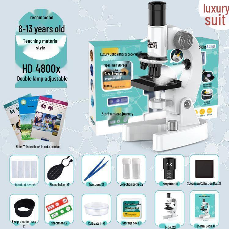 Professional-Grade HD Optical Microscope for Children's Science, Middle School Use; Detects Bacteria; Junior High Exam Model