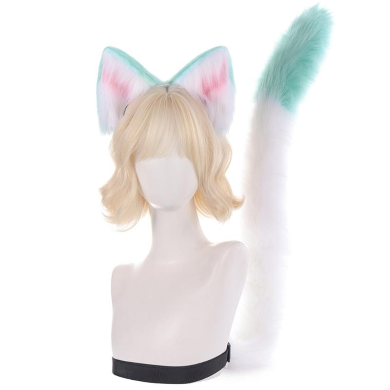 Realistic Foxes Tail And Ears Set For Women Cosplay Faux Furs Costume Headband and Tail Convention Role Play Accessories