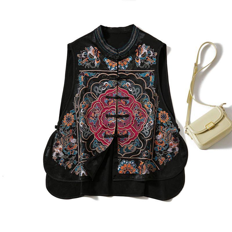

Satin Acetate Rayon Needle Positioning Embroidery! Chinese Style Luxury I-Shaped Vest King Female Loose Versatile Coat Black L