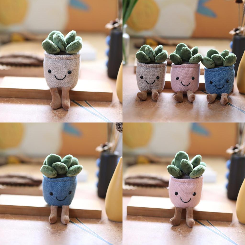 Plush Succulent Potted Plant Decor With Keychain Attachment For Home Office Use