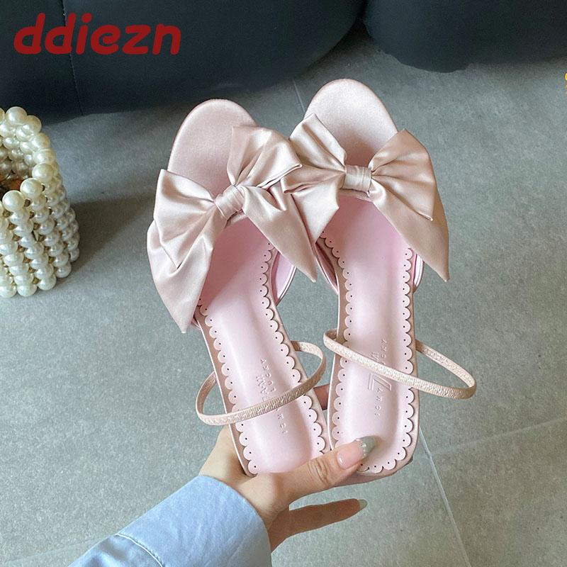 Mode Mode Schleife Damen Dünne Absätze Sandalen Schuhe Weiblich Runde Zehen Schuhe Elegant Damen Absatzsandalen Pantoletten Schuhe